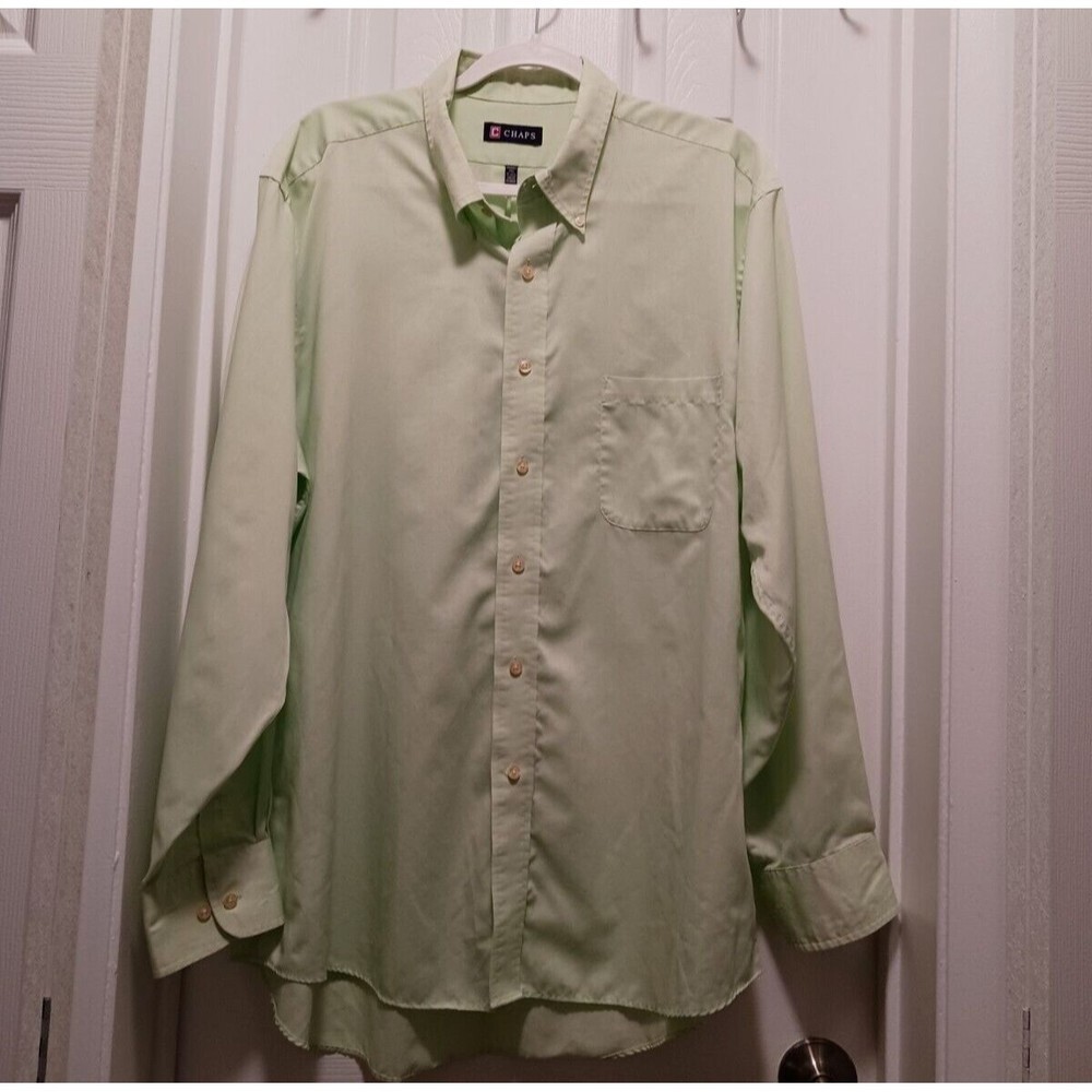 Chaps Mens Long Sleeve Wrinkle Free Green Dress Shirt Button Down Size XL